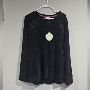 Knox Rose Black Chenille Sweater Lace Up Detail Womens Size XXL